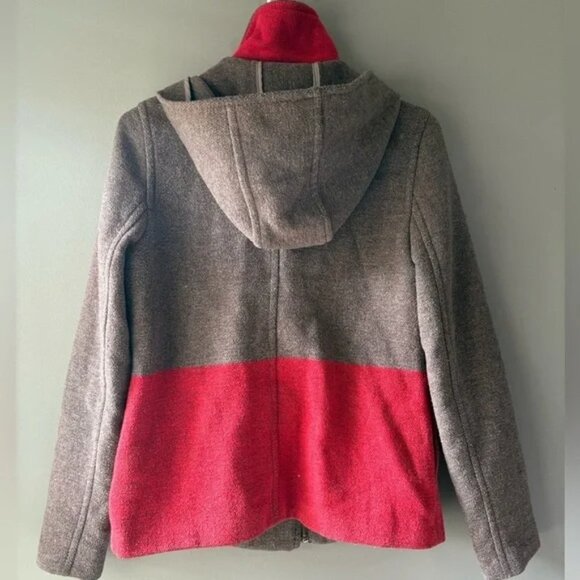 Old Navy, size xsmall, Brown and Red Toggle Coat, wool Blend, hood, zipper - Picture 5 of 7